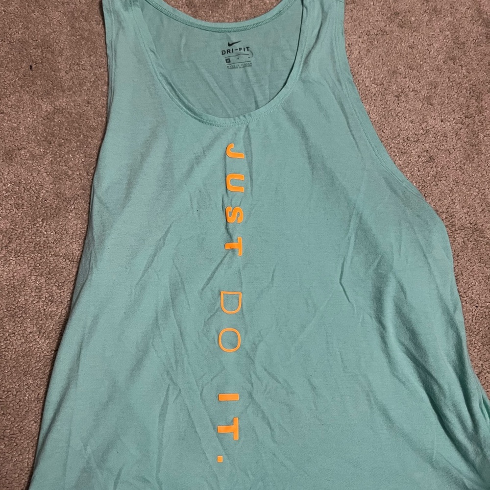 Nike Women's Aqua Tank Top with Orange Slogan